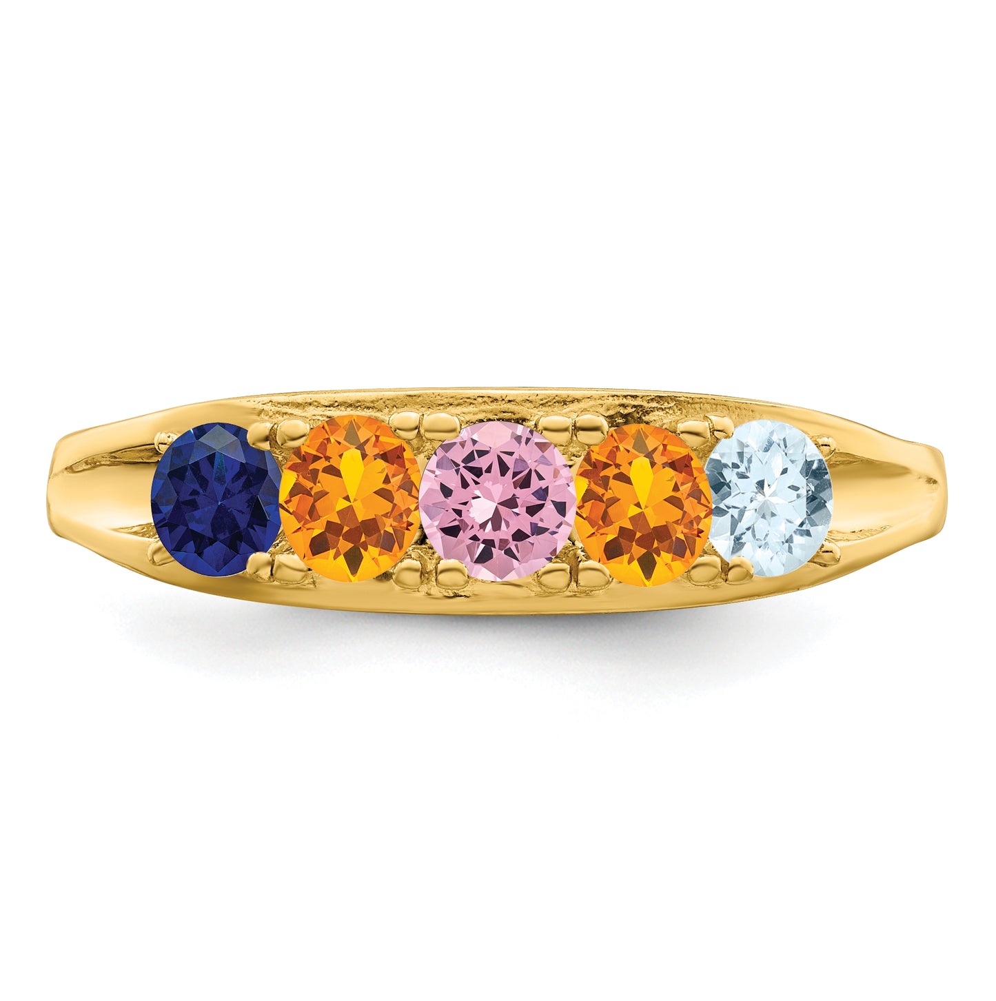 10K Yellow Gold Synthetic Family Jewelry Ring, 5-Stones