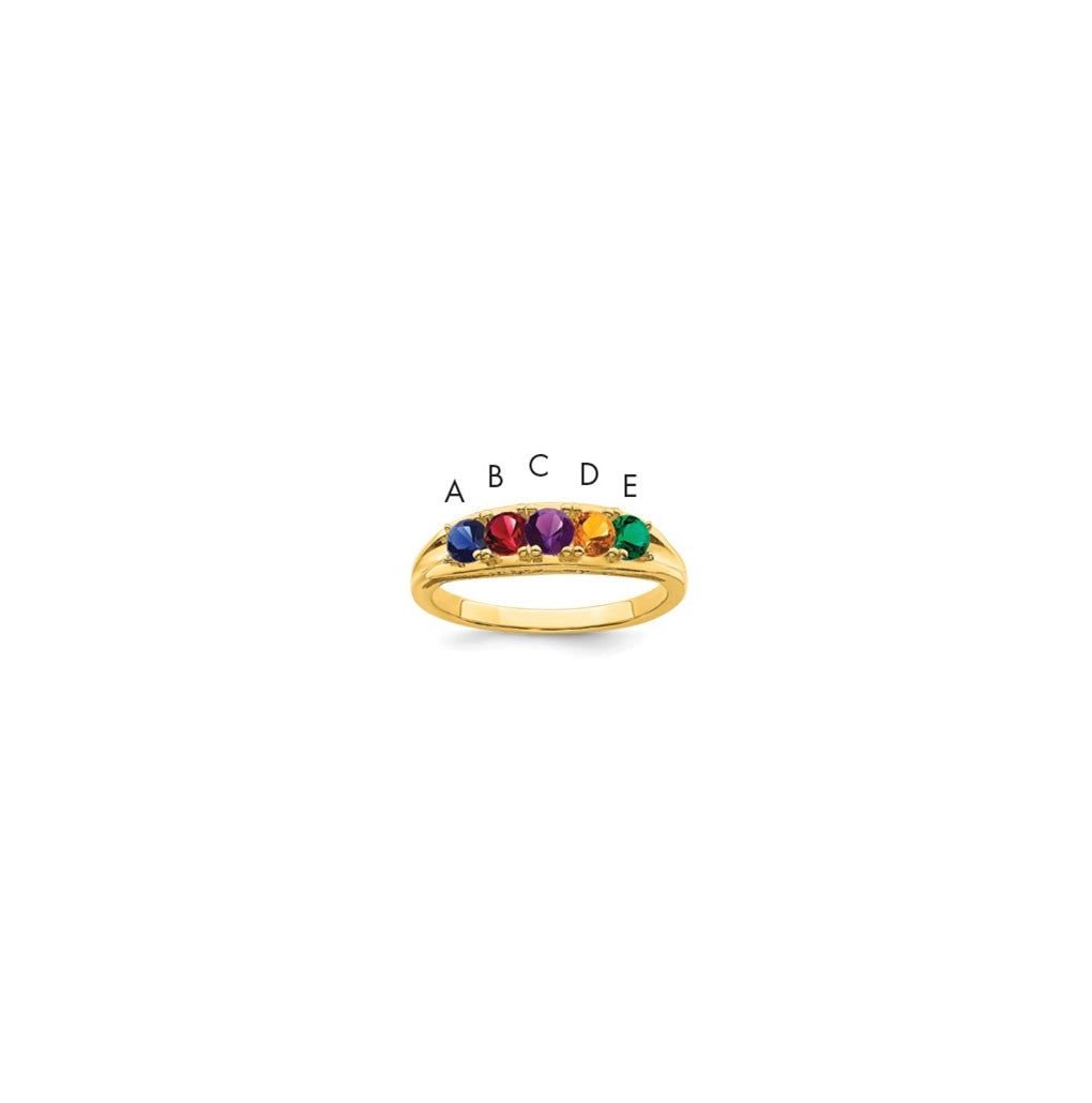 10K Yellow Gold Synthetic Family Jewelry Ring, 5-Stones