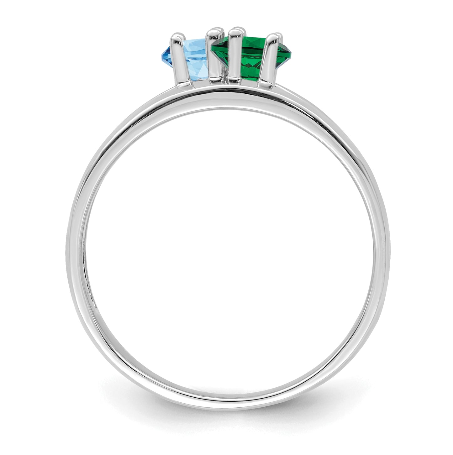 Sterling Silver Rhodium plated Synthetic 5x3mm 2 Stone Mother's Ring, , 2mm Band width
