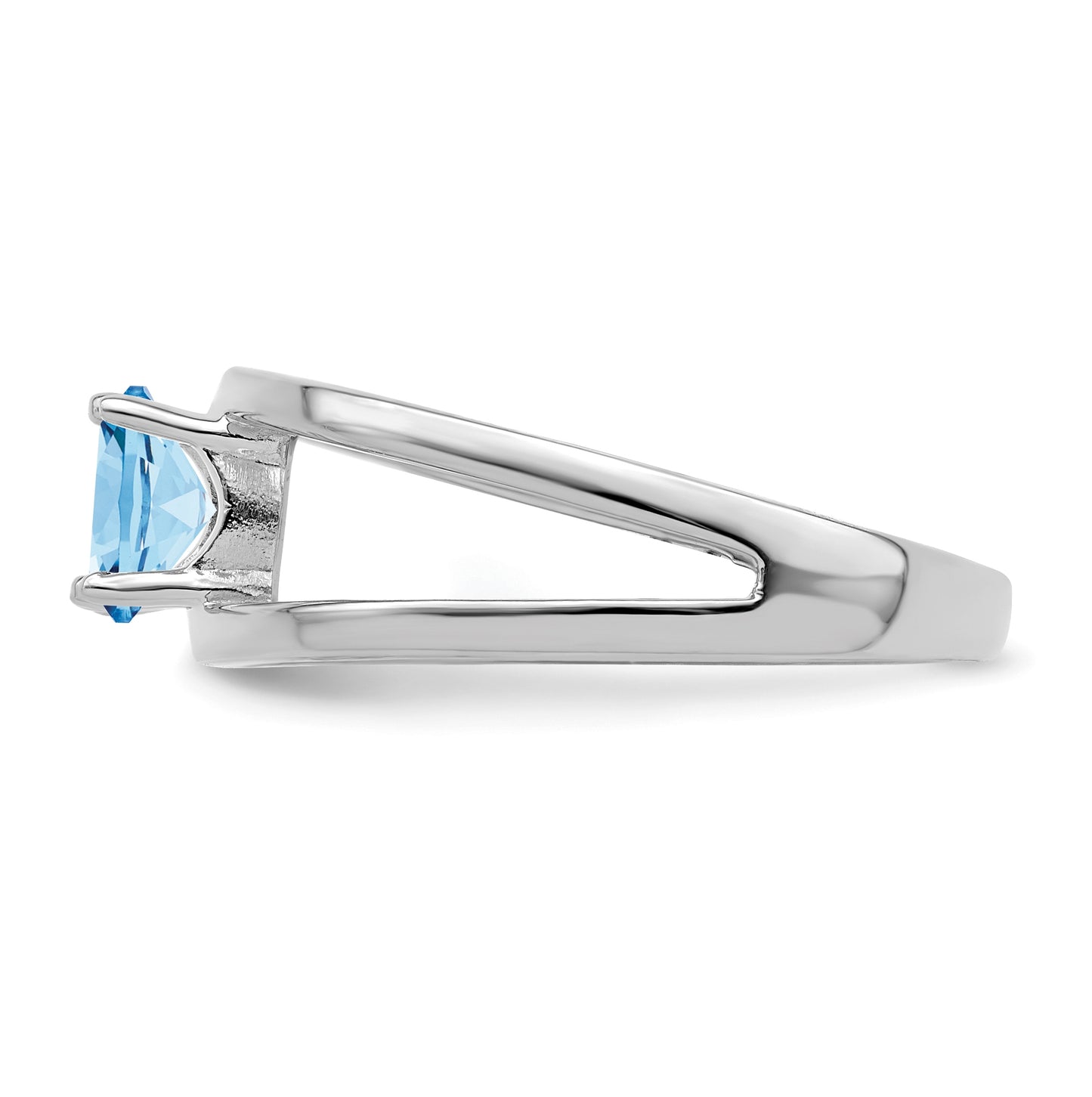 Sterling Silver Rhodium plated Synthetic 5x3mm 2 Stone Mother's Ring, , 2mm Band width