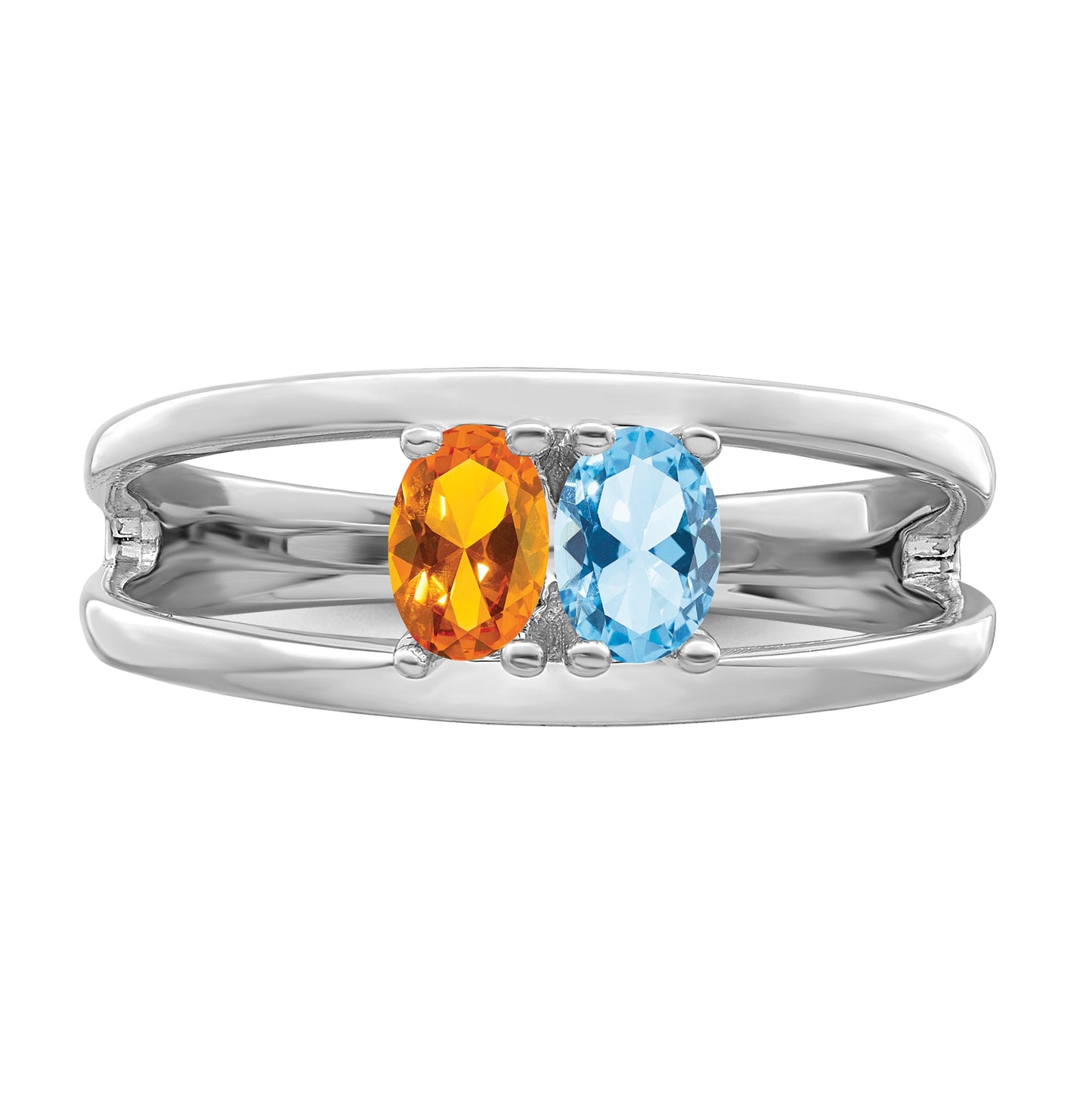 Sterling Silver Rhodium plated Synthetic 5x3mm 2 Stone Mother's Ring, , 2mm Band width