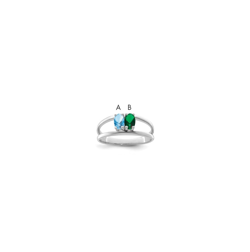 Sterling Silver Rhodium plated Synthetic 5x3mm 2 Stone Mother's Ring, , 2mm Band width