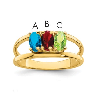10K Yellow Gold Polished 3-Stone Mothers Ring
