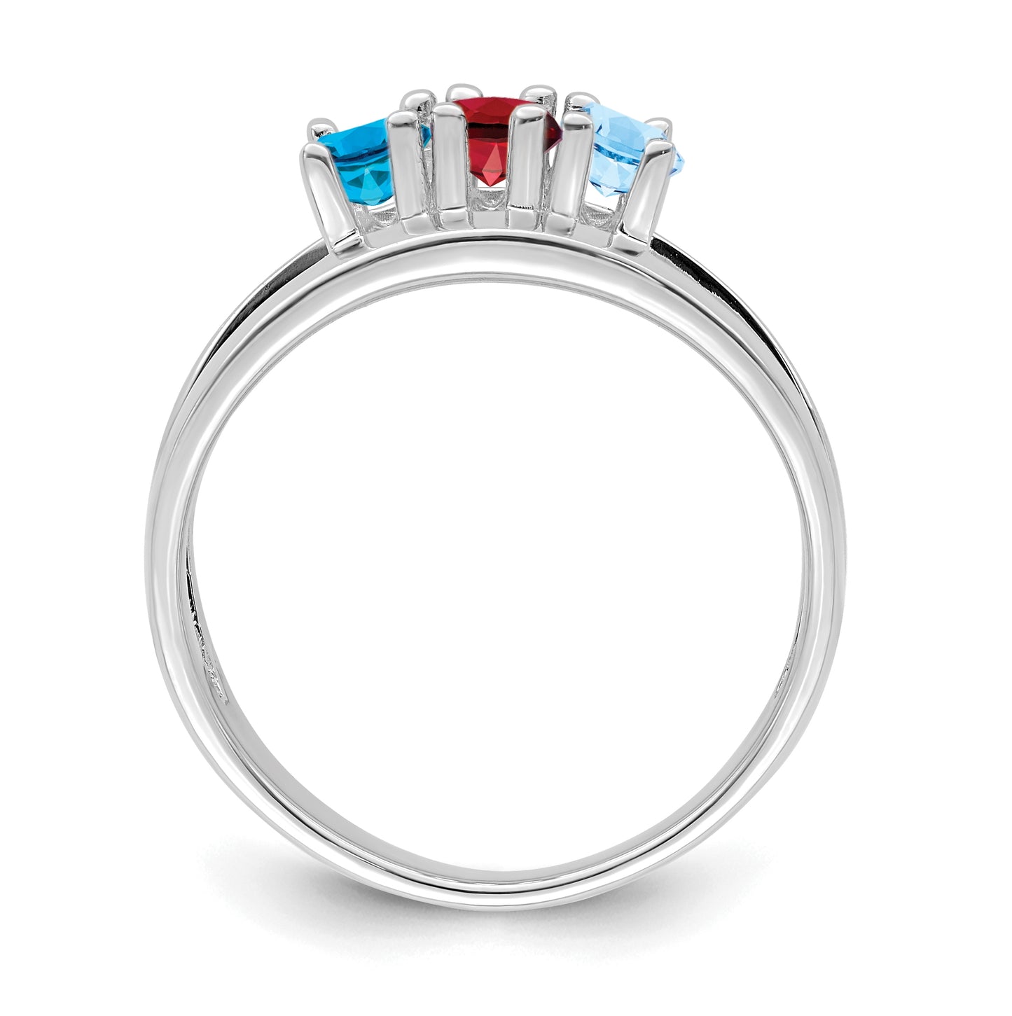 Sterling Silver Rhodium plated Synthetic 5x3mm 3 Stone Mother's Ring