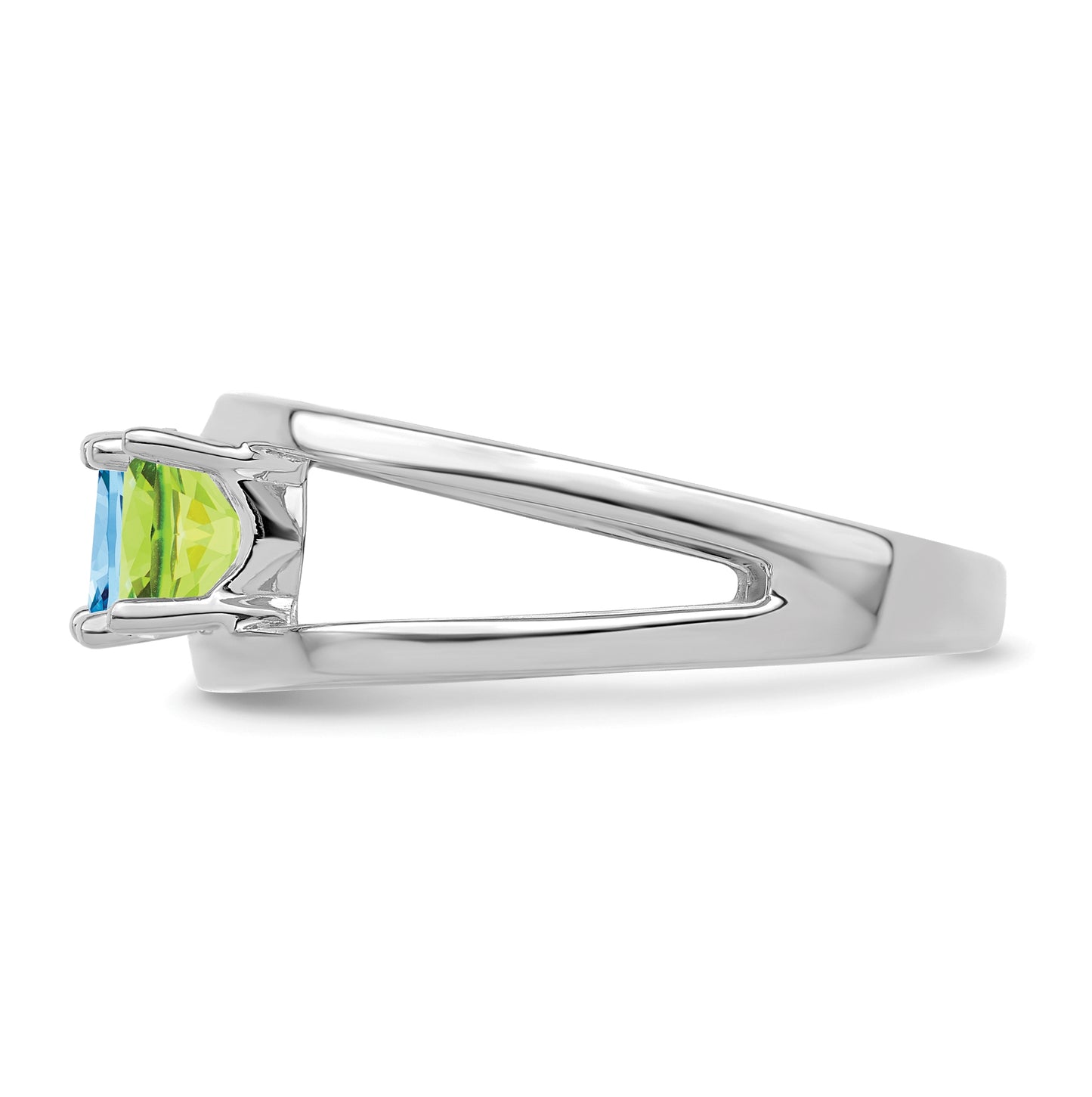 Sterling Silver Rhodium plated Synthetic 5x3mm 3 Stone Mother's Ring