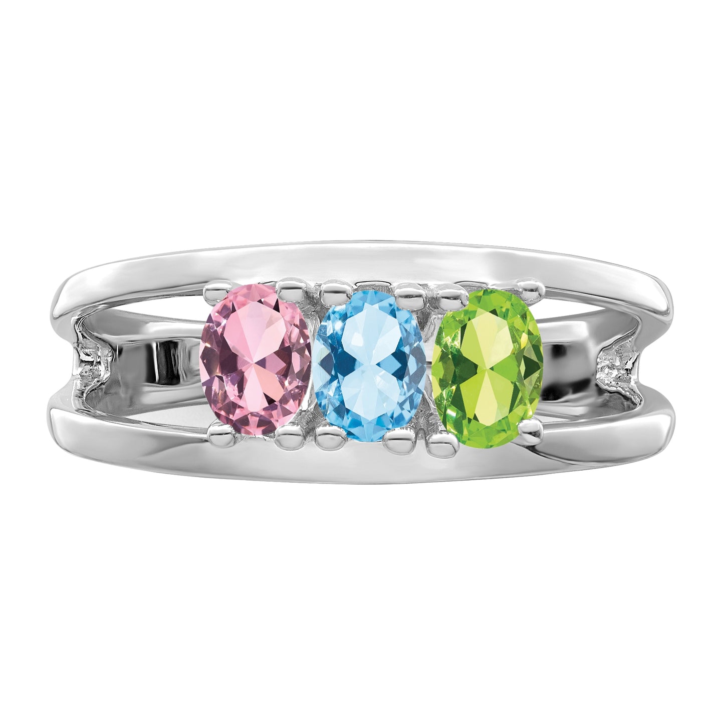 Sterling Silver Rhodium plated Synthetic 5x3mm 3 Stone Mother's Ring