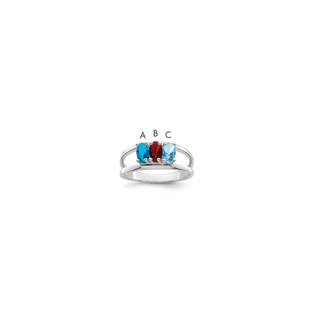 Sterling Silver Rhodium plated Synthetic 5x3mm 3 Stone Mother's Ring