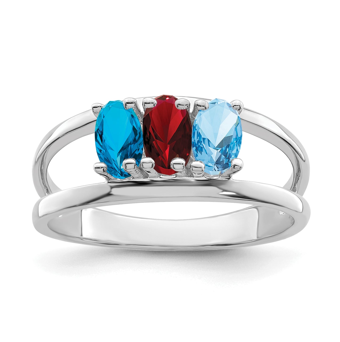 Sterling Silver Rhodium plated Synthetic 5x3mm 3 Stone Mother's Ring