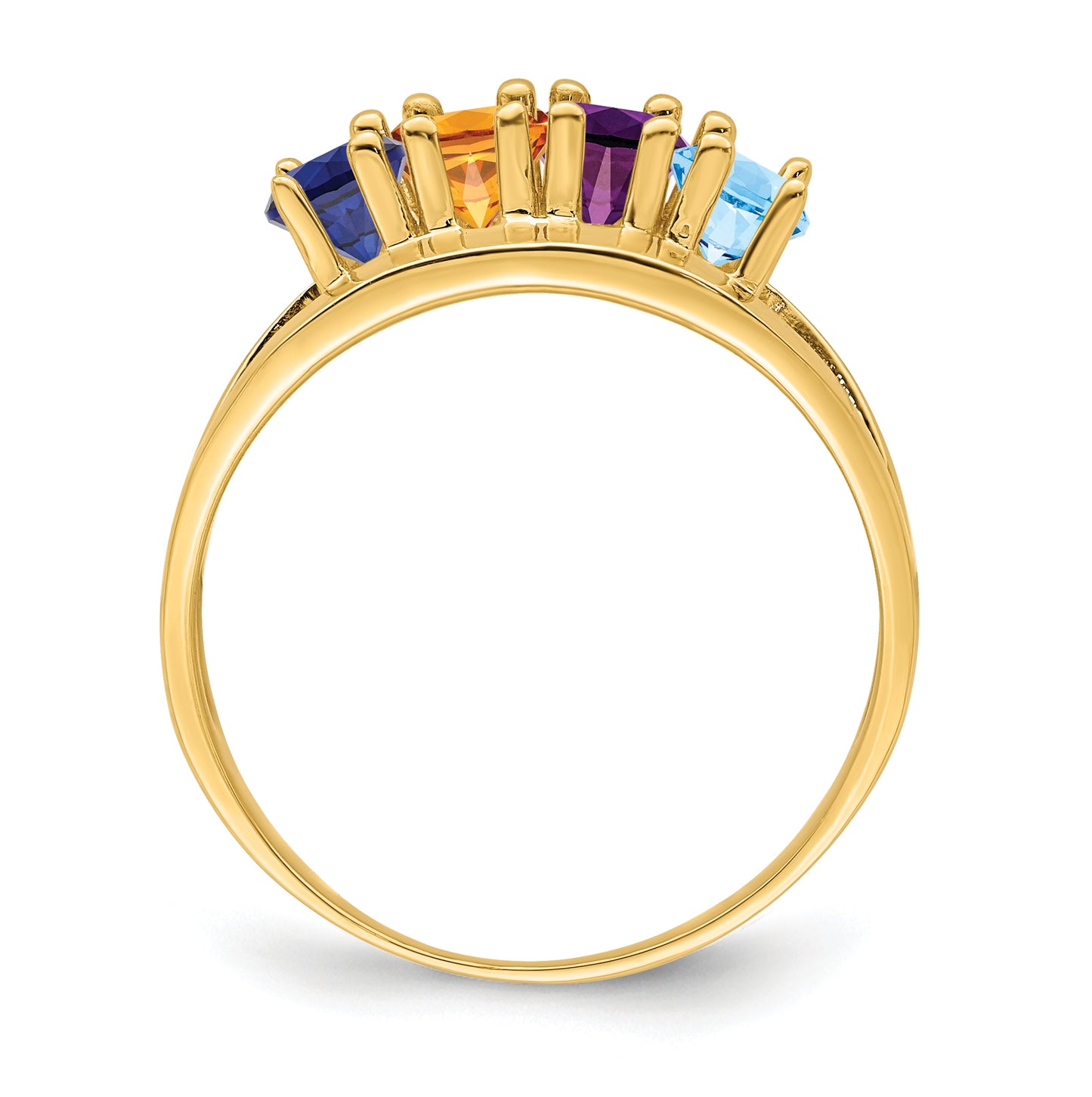 10K Yellow Gold Synthetic Family Jewelry Ring, 4-Stone