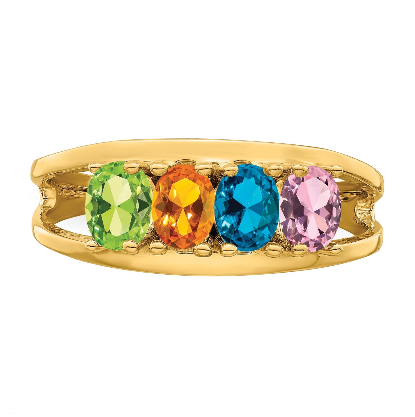 10K Yellow Gold Synthetic Family Jewelry Ring, 4-Stone