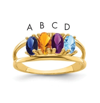 10K Yellow Gold Synthetic Family Jewelry Ring, 4-Stone