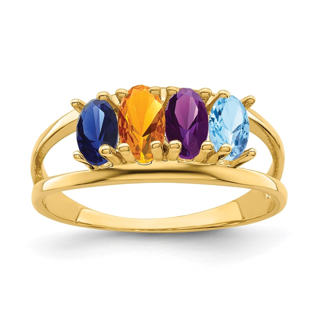 10K Yellow Gold Synthetic Family Jewelry Ring, 4-Stone