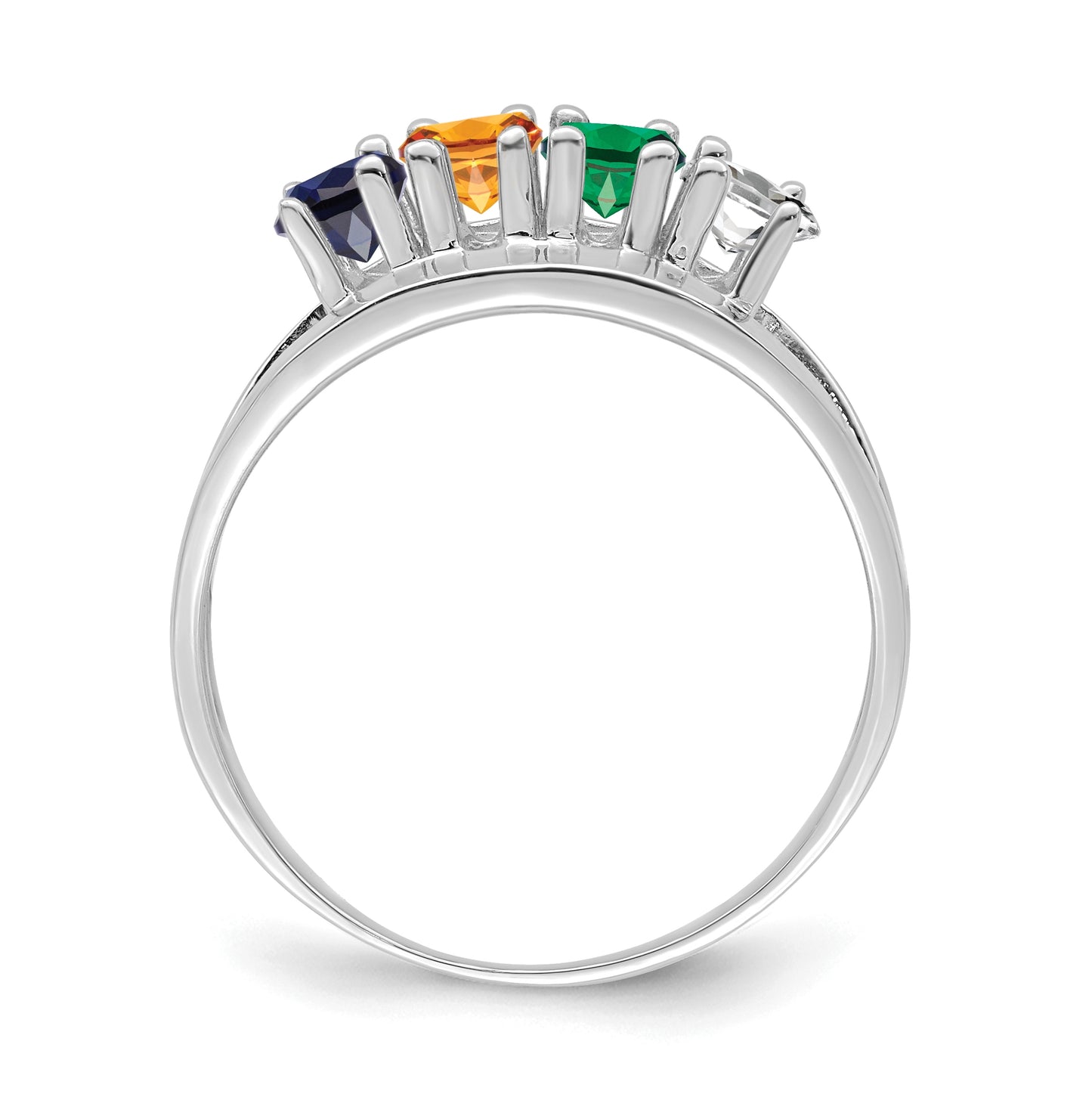 Sterling Silver Rhodium plated Synthetic 5x3mm 4 Stone Mother's Ring,  2 mm Band width