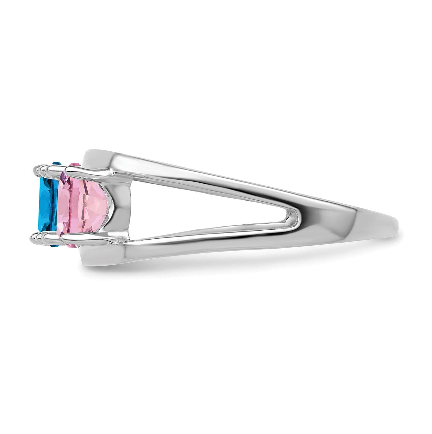 Sterling Silver Rhodium plated Synthetic 5x3mm 4 Stone Mother's Ring,  2 mm Band width