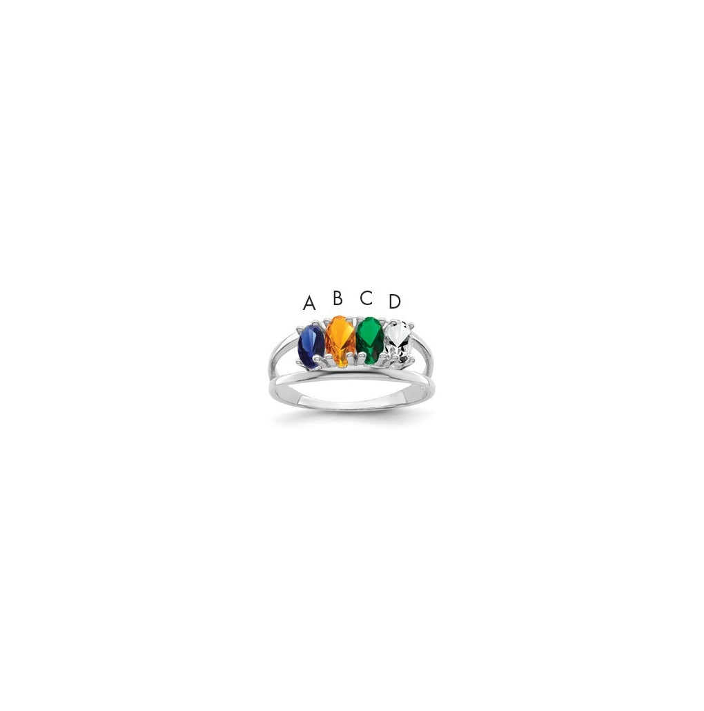 Sterling Silver Rhodium plated Synthetic 5x3mm 4 Stone Mother's Ring,  2 mm Band width