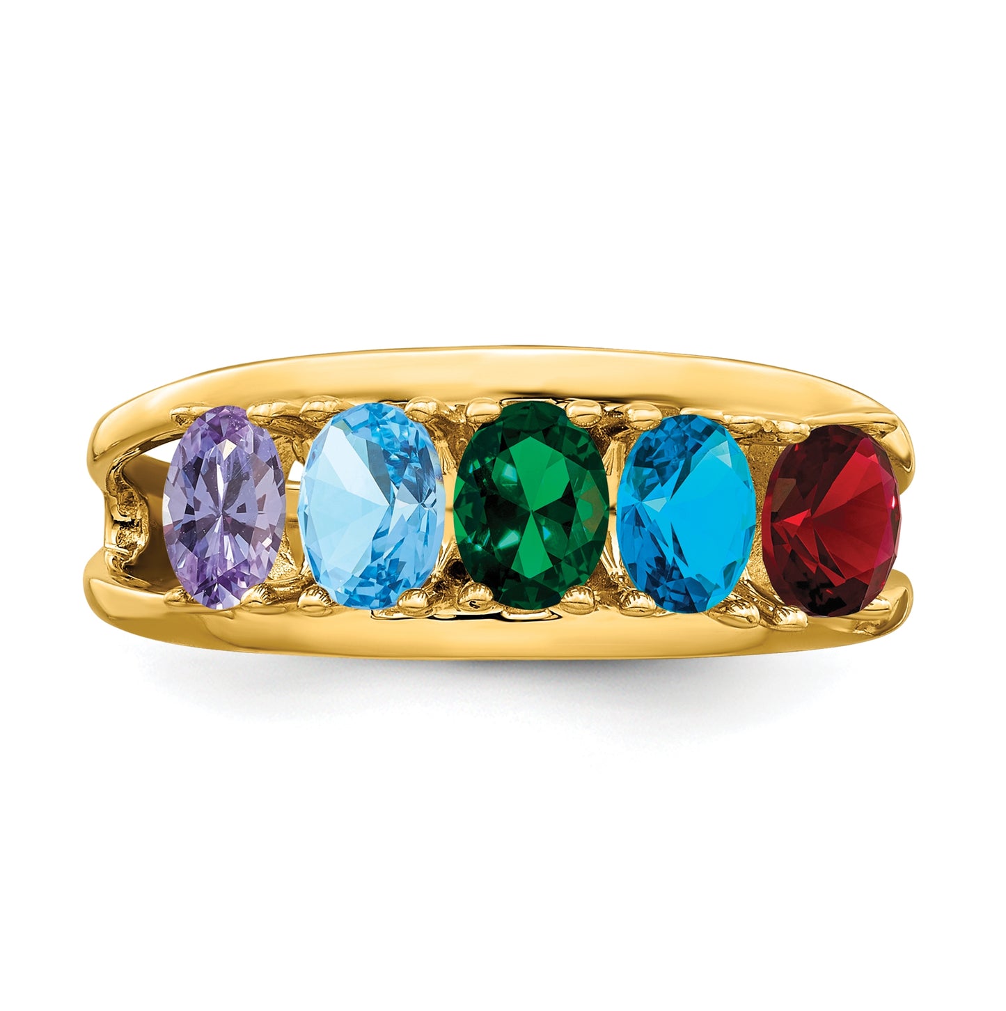 10K Yellow Gold Synthetic Family Jewelry Ring, 5-Stone