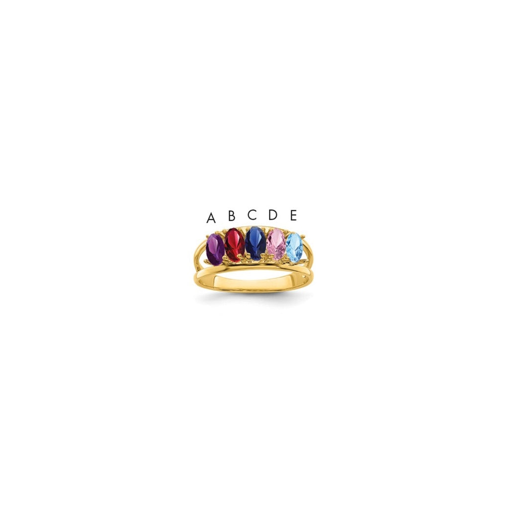 10K Yellow Gold Synthetic Family Jewelry Ring, 5-Stone