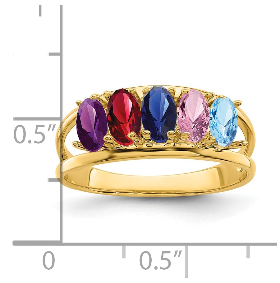 10K Yellow Gold Synthetic Family Jewelry Ring, 5-Stone