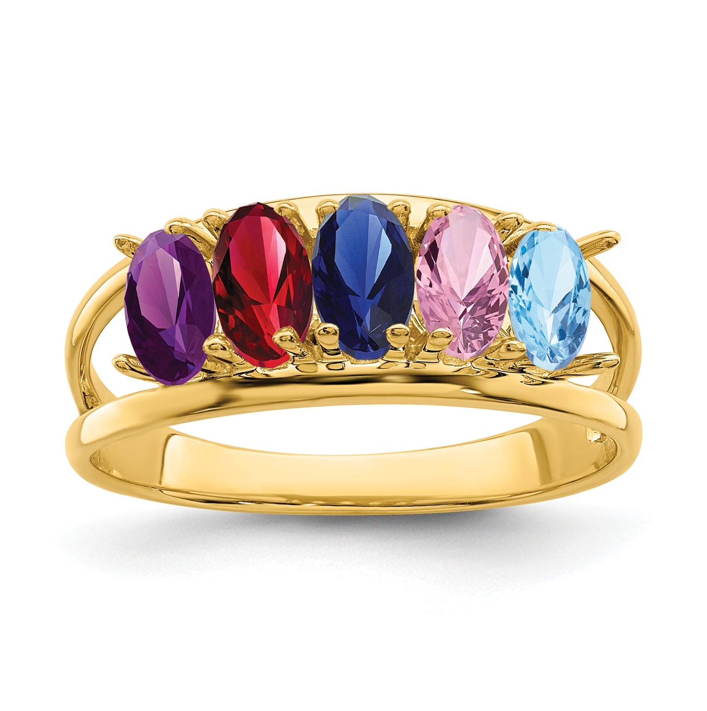 10K Yellow Gold Synthetic Family Jewelry Ring, 5-Stone