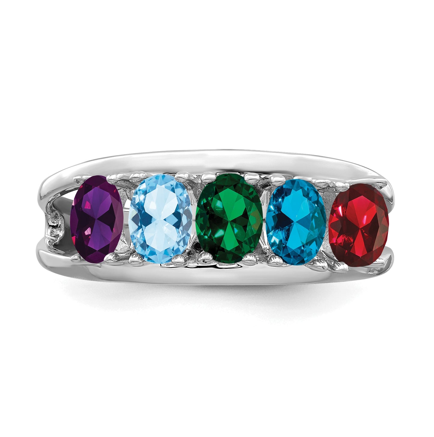 Sterling Silver Rhodium plated Family Jewelry Ring, 5-stone