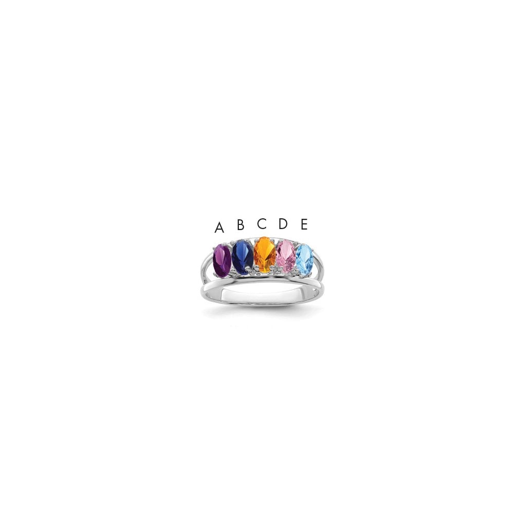 Sterling Silver Rhodium plated Family Jewelry Ring, 5-stone