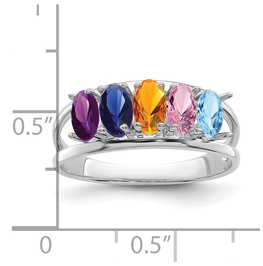 Sterling Silver Rhodium plated Family Jewelry Ring, 5-stone