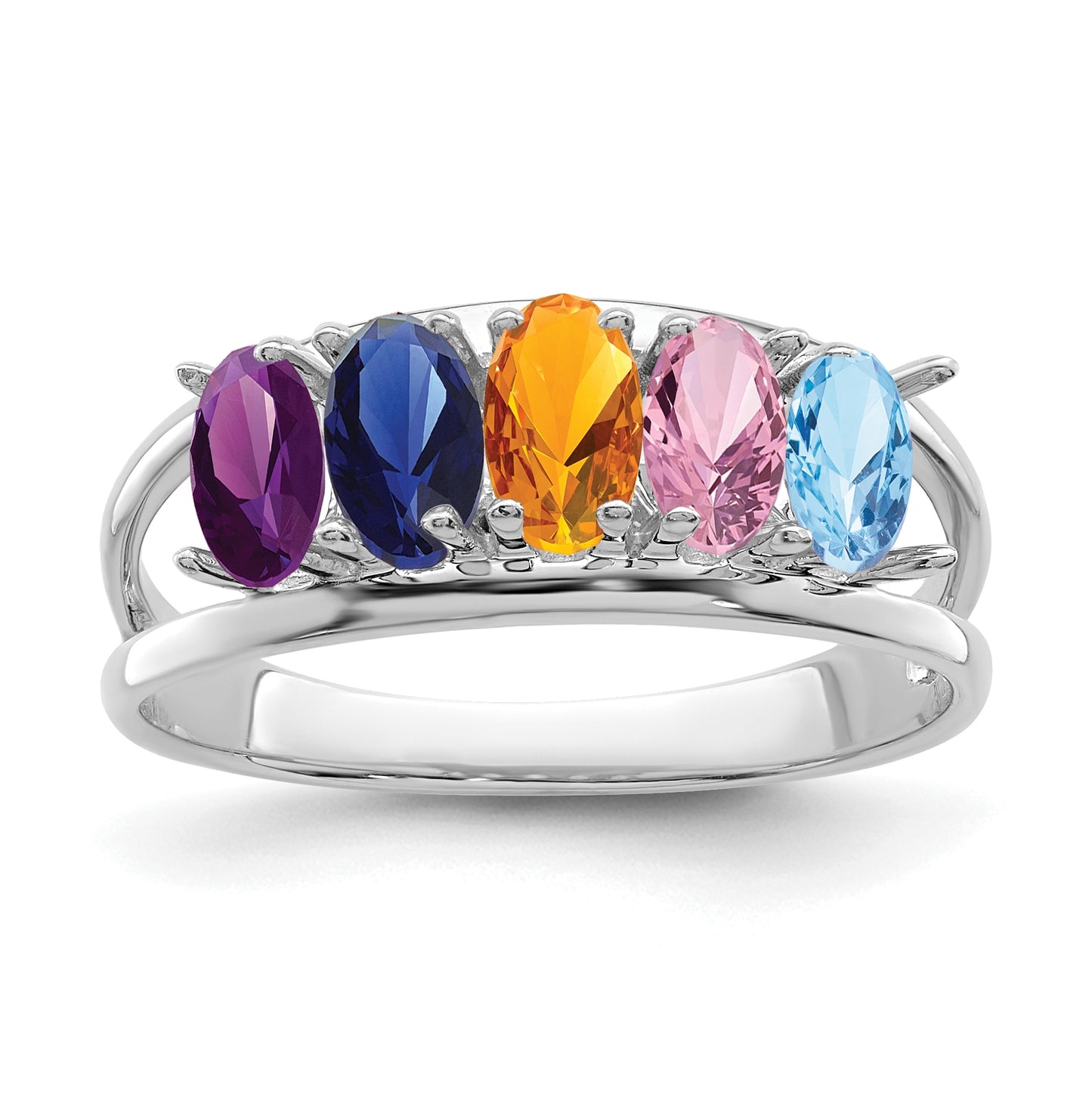 Sterling Silver Rhodium plated Family Jewelry Ring, 5-stone