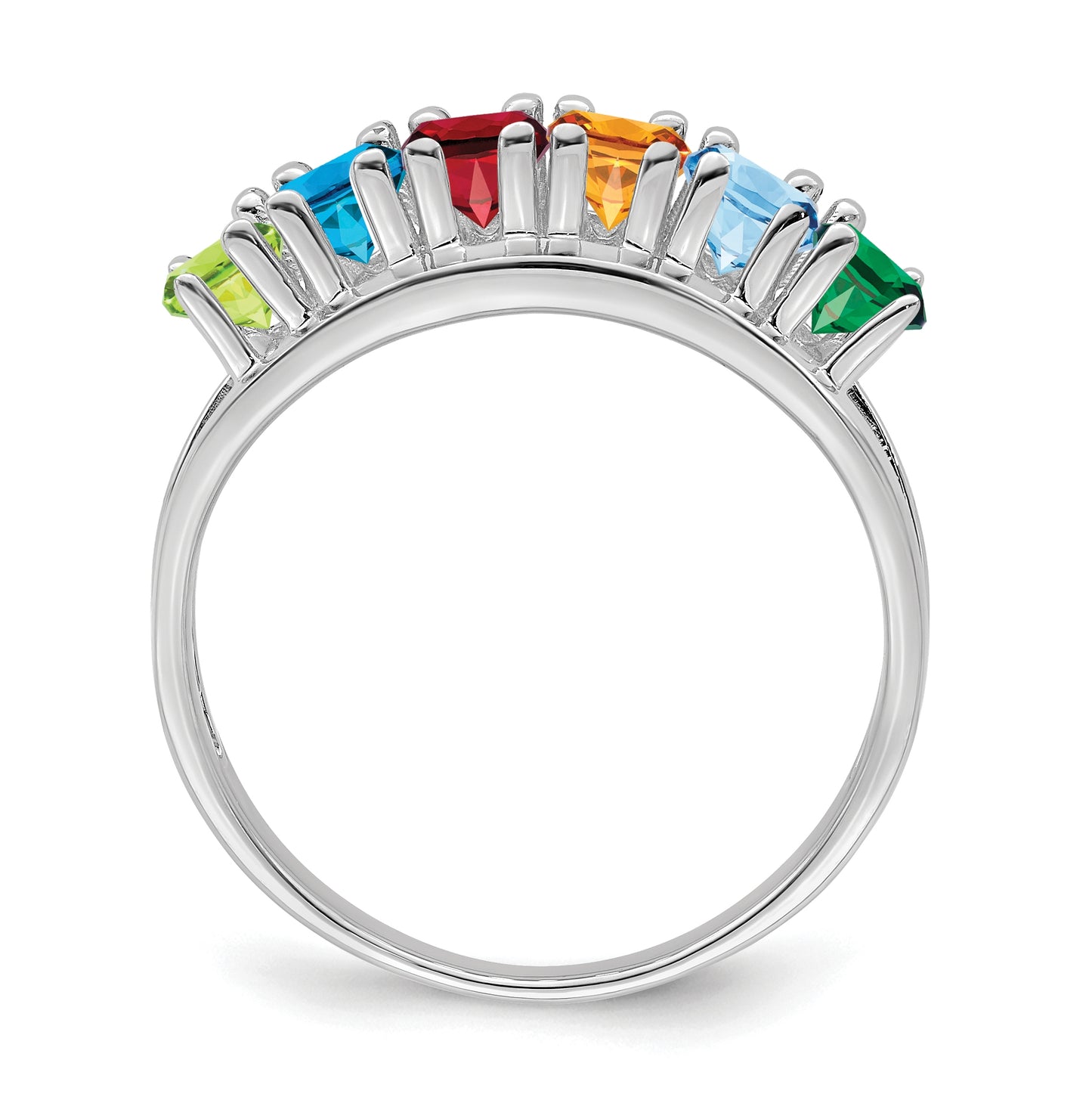 Sterling Silver Rhodium plated Synthetic 6-Stone Mother's Ring