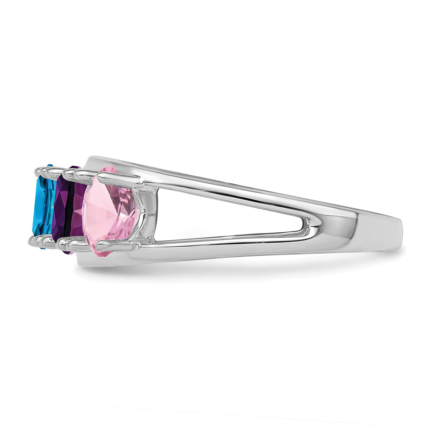Sterling Silver Rhodium plated Synthetic 6-Stone Mother's Ring