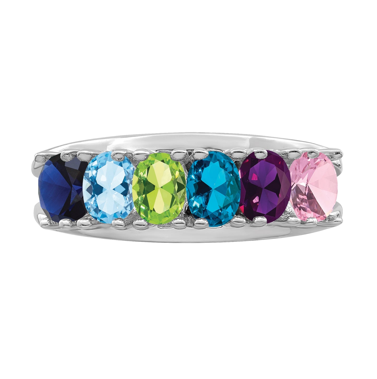 Sterling Silver Rhodium plated Synthetic 6-Stone Mother's Ring