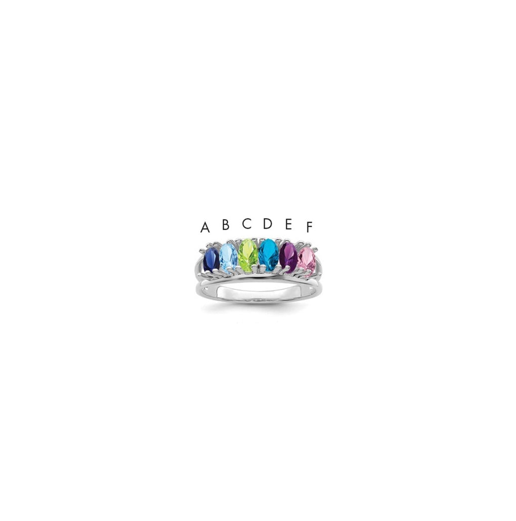 Sterling Silver Rhodium plated Synthetic 6-Stone Mother's Ring