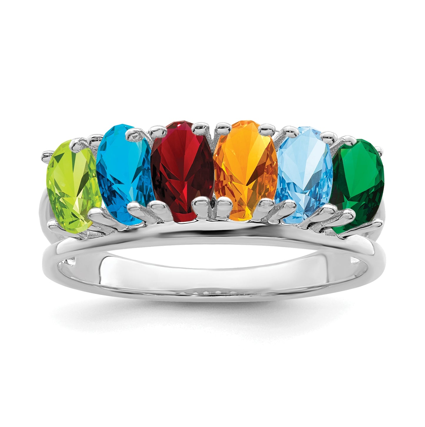 Sterling Silver Rhodium plated Synthetic 6-Stone Mother's Ring