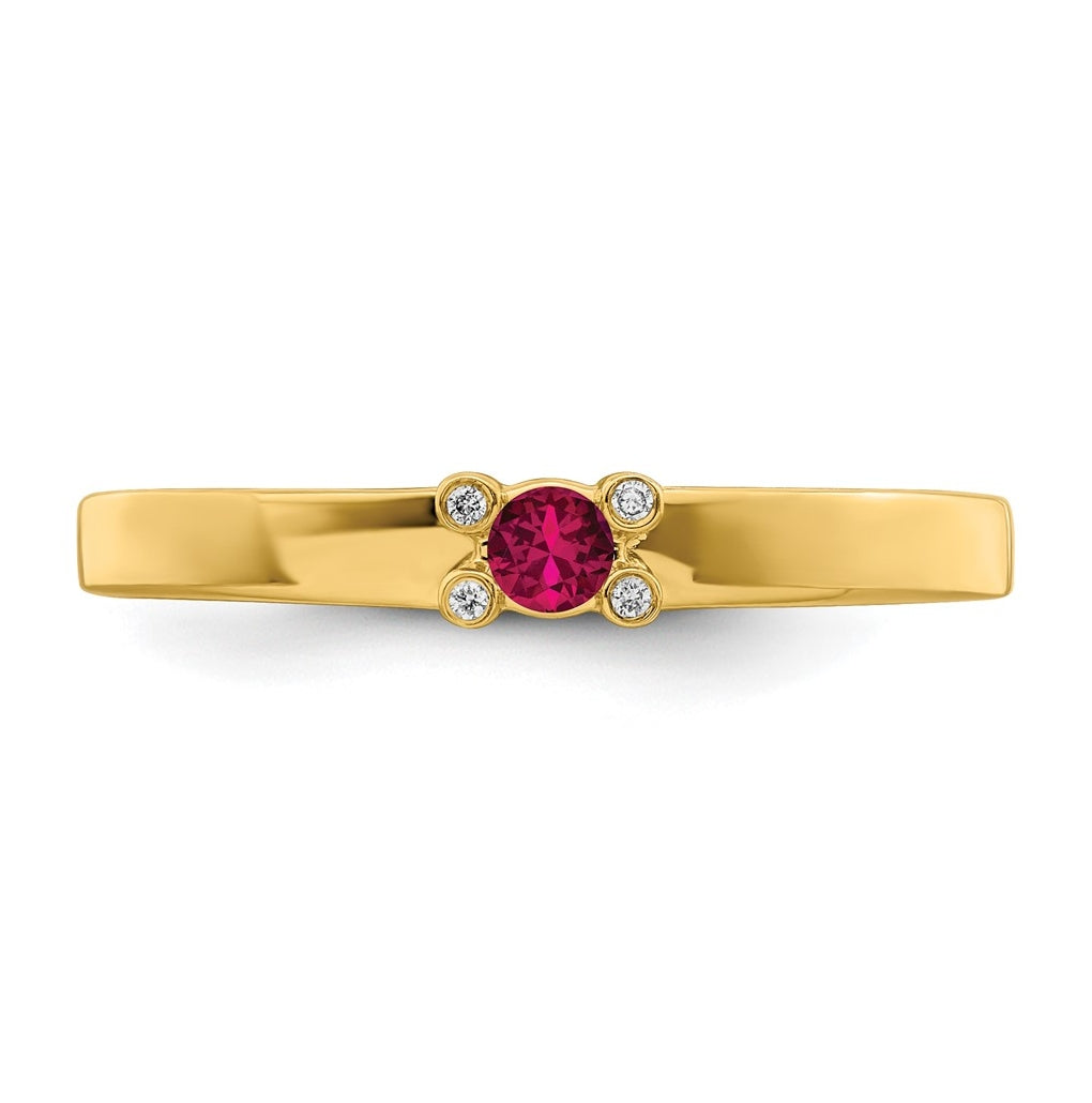 14K Yellow Gold Family Jewelry Synthetic Stone & Diamond Set Ring – Elegant Jewelry Gift for Birthday, Anniversary, Engagement, Wedding
