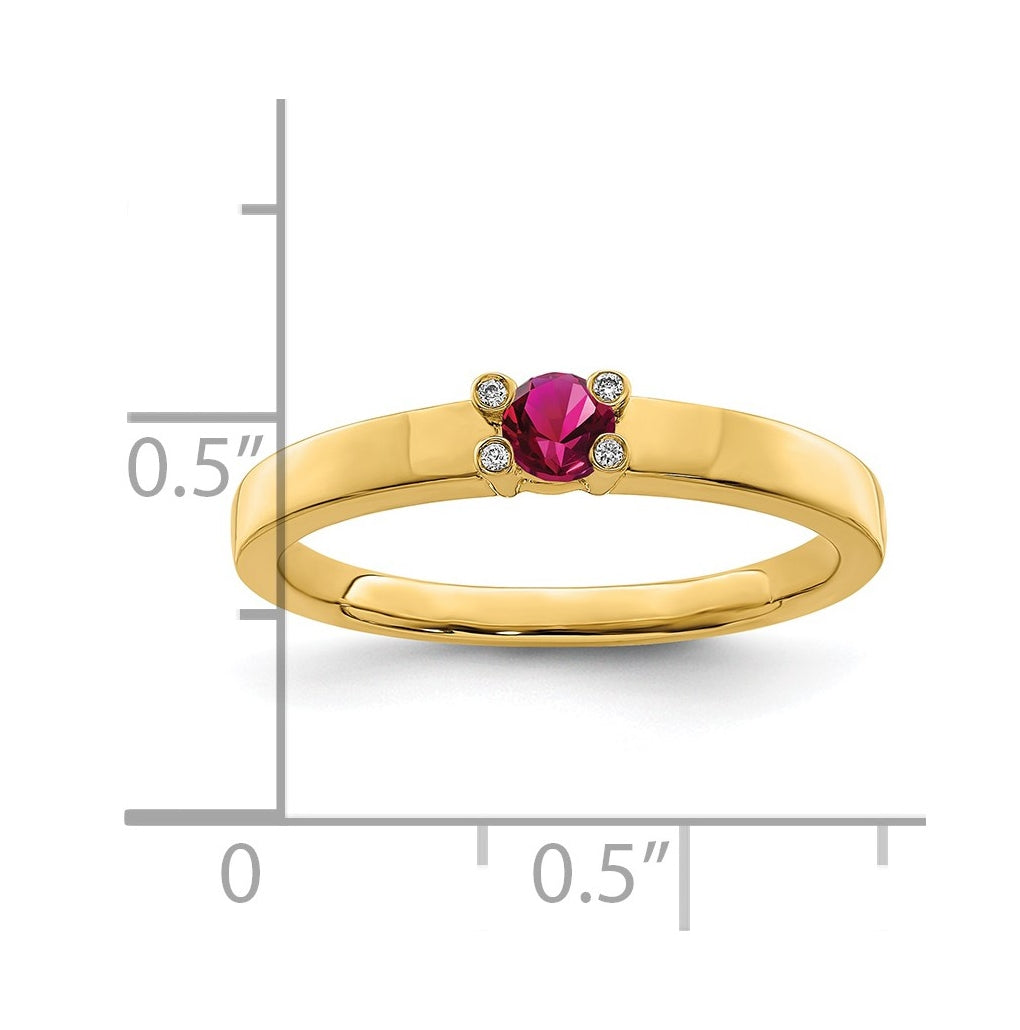 14K Yellow Gold Family Jewelry Synthetic Stone & Diamond Set Ring – Elegant Jewelry Gift for Birthday, Anniversary, Engagement, Wedding
