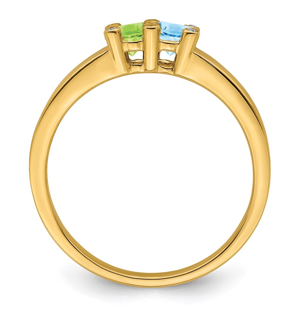 14K Yellow Gold Family Jewelry Genuine Stone & Diamond Set Ring – Elegant Jewelry Gift for Birthday, Anniversary, Engagement, Wedding