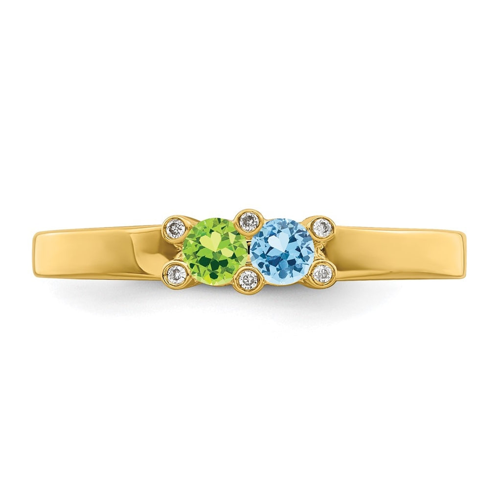 14K Yellow Gold Family Jewelry Synthetic Stone & Diamond Set Ring – Elegant Jewelry Gift for Birthday, Anniversary, Engagement, Wedding