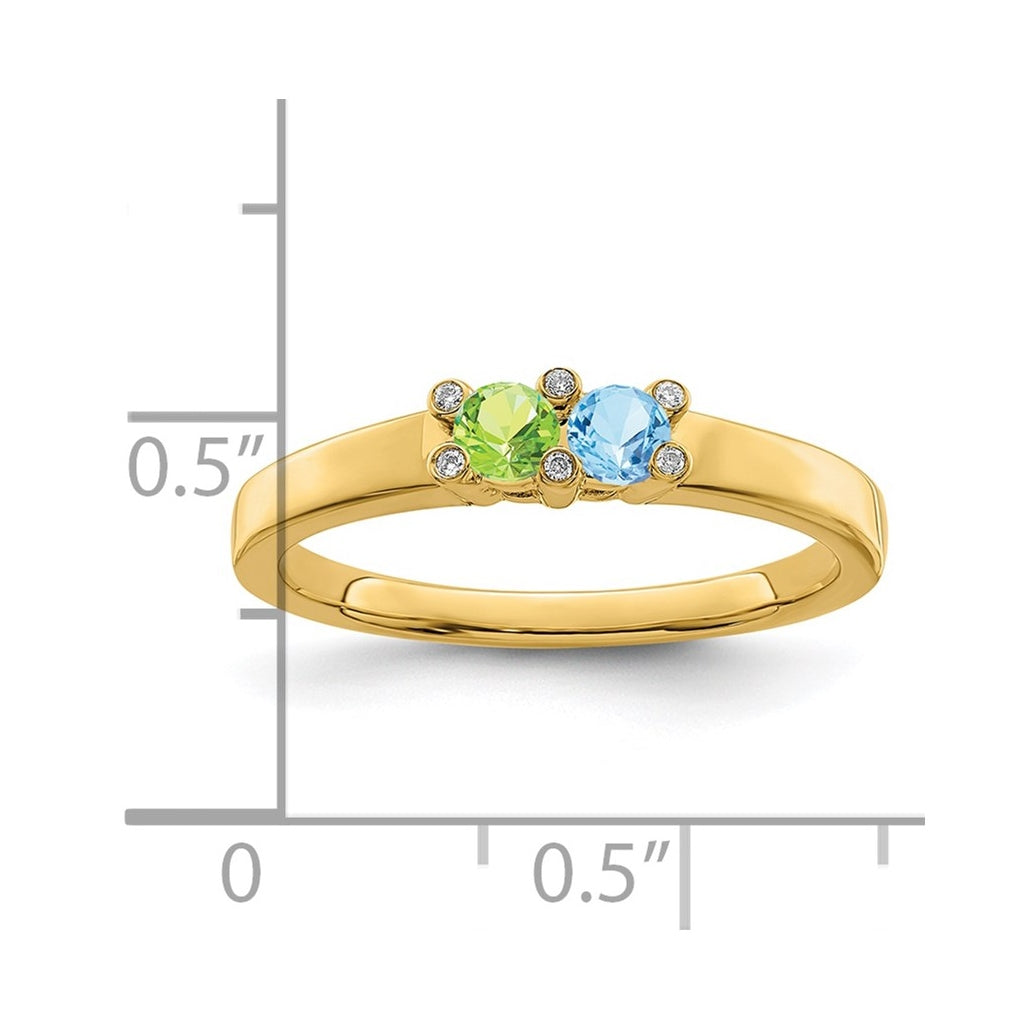 14K Yellow Gold Family Jewelry Synthetic Stone & Diamond Set Ring – Elegant Jewelry Gift for Birthday, Anniversary, Engagement, Wedding