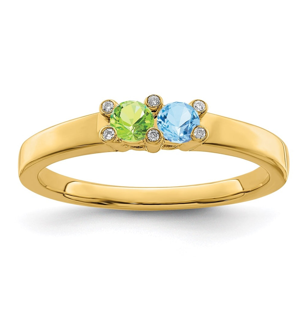 14K Yellow Gold Family Jewelry Genuine Stone & Diamond Set Ring – Elegant Jewelry Gift for Birthday, Anniversary, Engagement, Wedding