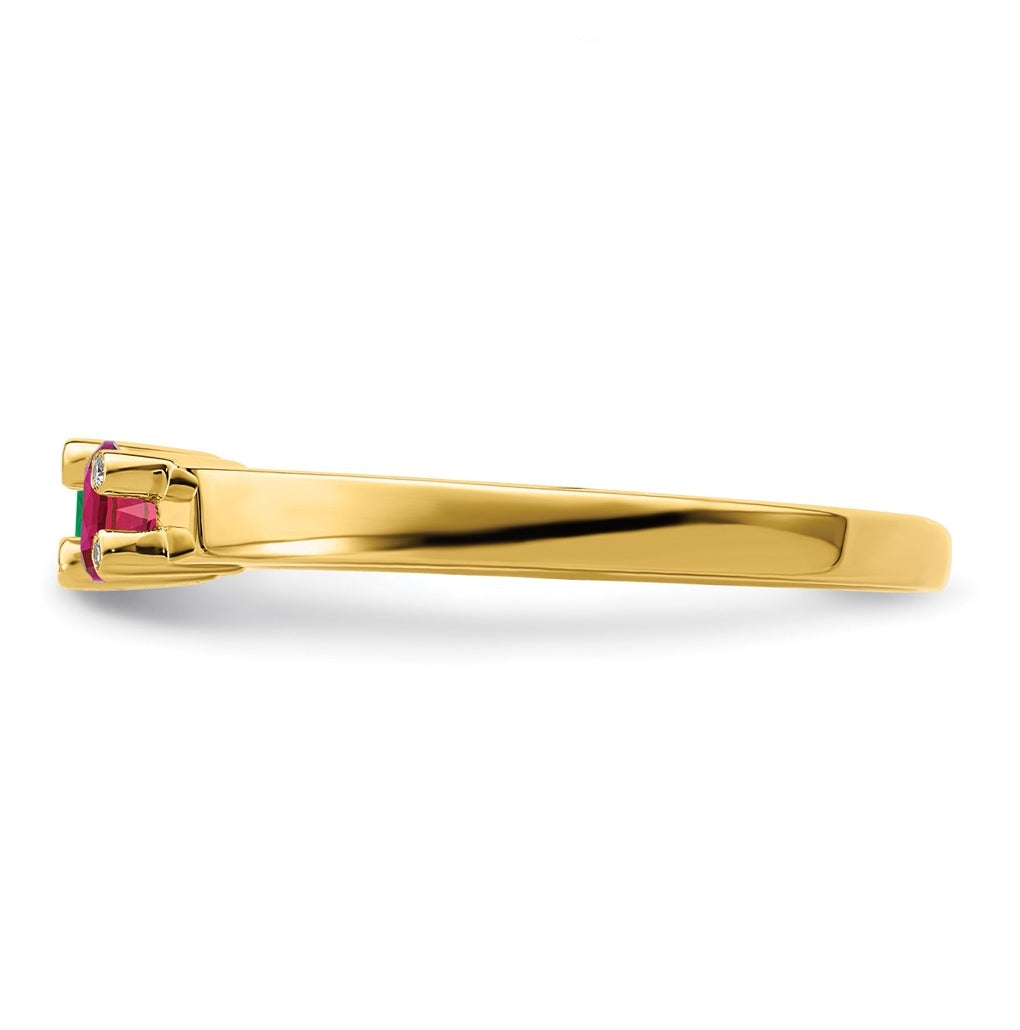 14K Yellow Gold Family Jewelry Synthetic Stone & Diamond Set Ring – Elegant Jewelry Gift for Birthday, Anniversary, Engagement, Wedding
