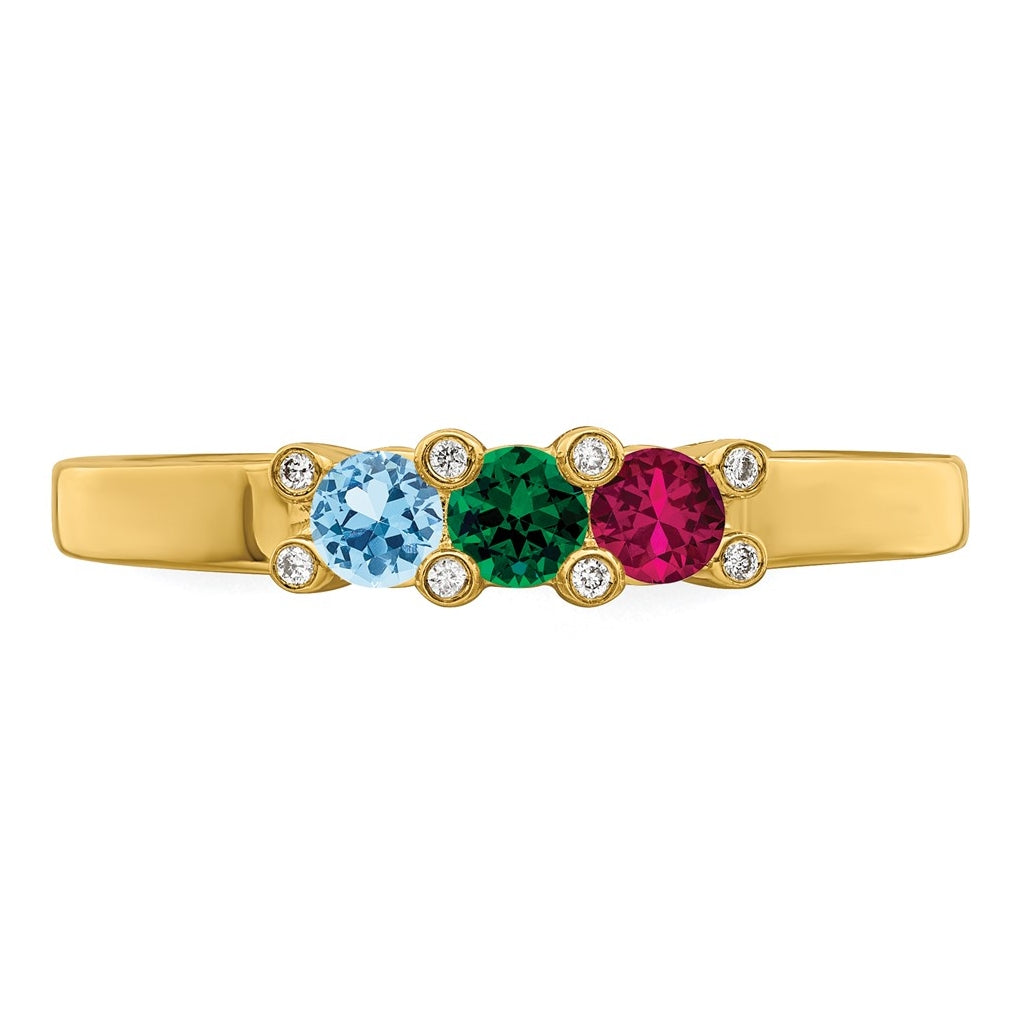 14K Yellow Gold Family Jewelry Synthetic Stone & Diamond Set Ring – Elegant Jewelry Gift for Birthday, Anniversary, Engagement, Wedding