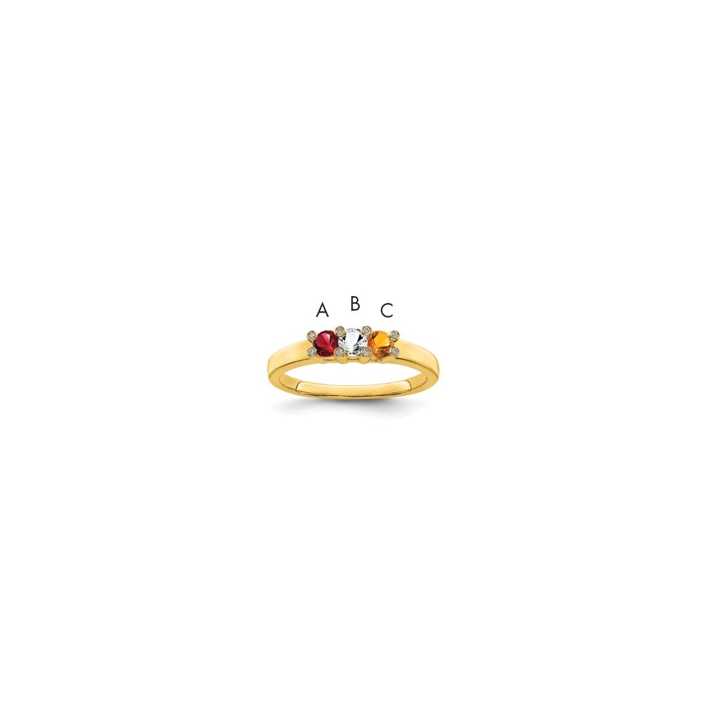 14K Yellow Gold Family Jewelry Synthetic Stone & Diamond Set Ring – Elegant Jewelry Gift for Birthday, Anniversary, Engagement, Wedding