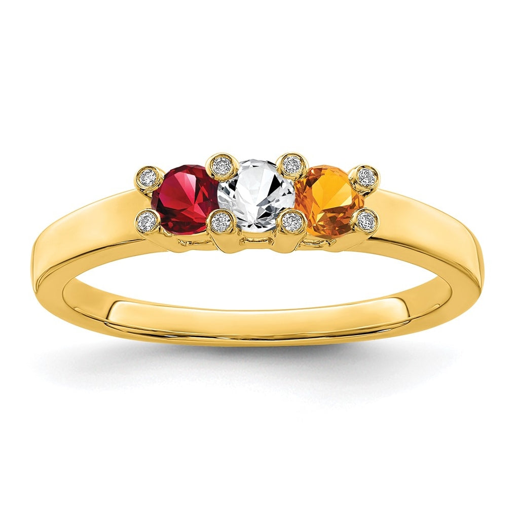 14K Yellow Gold Family Jewelry Genuine Stone & Diamond Set Ring – Elegant Jewelry Gift for Birthday, Anniversary, Engagement, Wedding