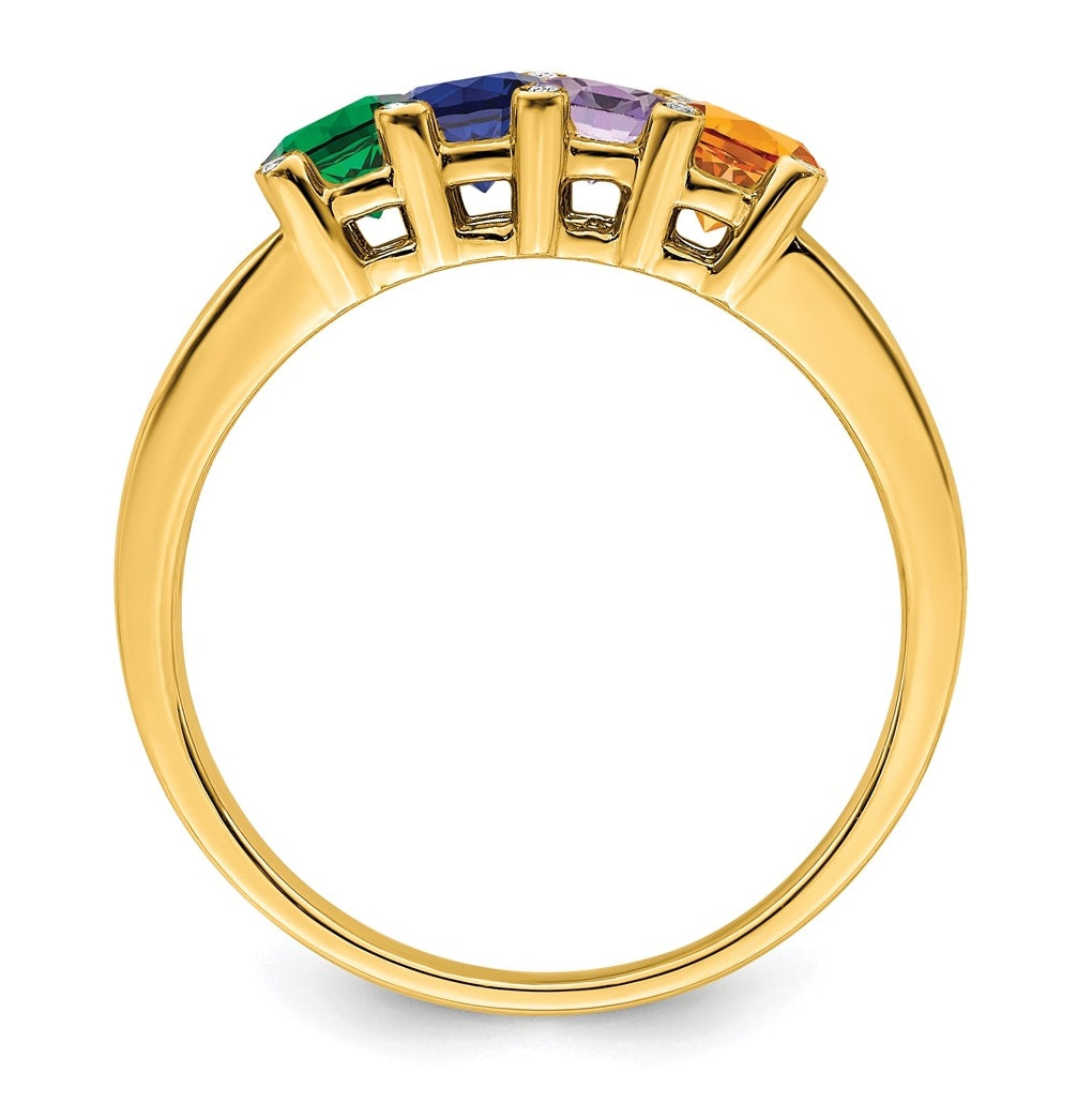 14K Yellow Gold Family Jewelry Genuine Stone & Diamond Set Ring – Elegant Jewelry Gift for Birthday, Anniversary, Engagement, Wedding