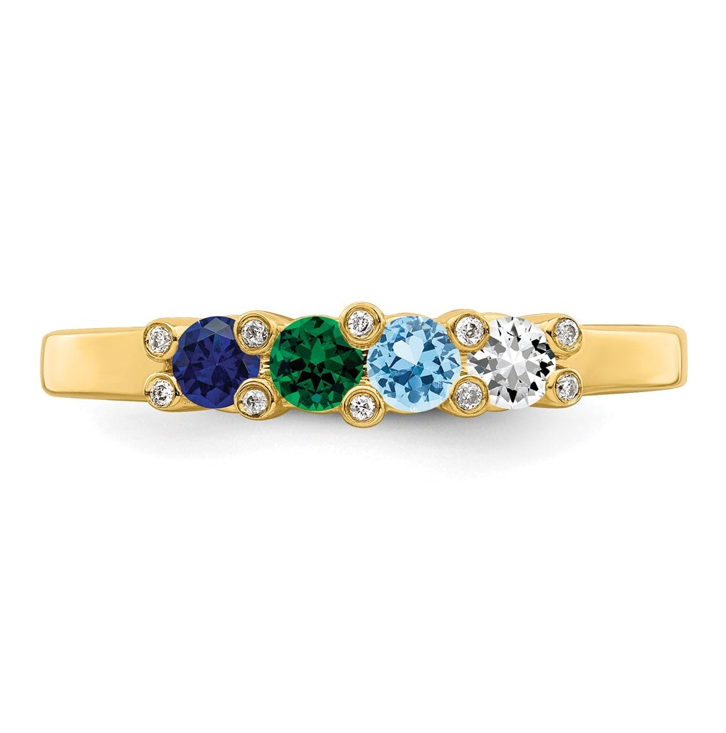 14K Yellow Gold Family Jewelry Genuine Stone & Diamond Set Ring – Elegant Jewelry Gift for Birthday, Anniversary, Engagement, Wedding