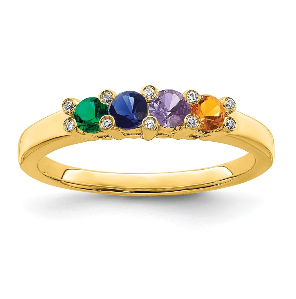 14K Yellow Gold Family Jewelry Genuine Stone & Diamond Set Ring – Elegant Jewelry Gift for Birthday, Anniversary, Engagement, Wedding