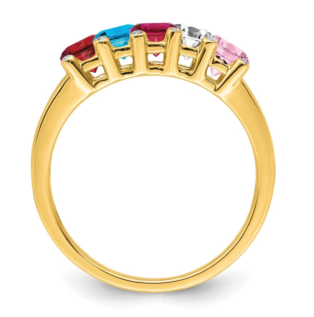 14K Yellow Gold Family Jewelry Synthetic Stone & Diamond Set Ring – Elegant Jewelry Gift for Birthday, Anniversary, Engagement, Wedding