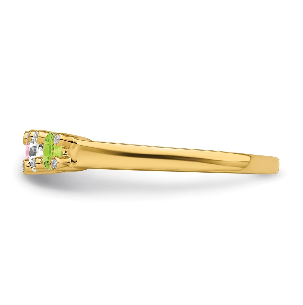 14K Yellow Gold Family Jewelry Synthetic Stone & Diamond Set Ring – Elegant Jewelry Gift for Birthday, Anniversary, Engagement, Wedding