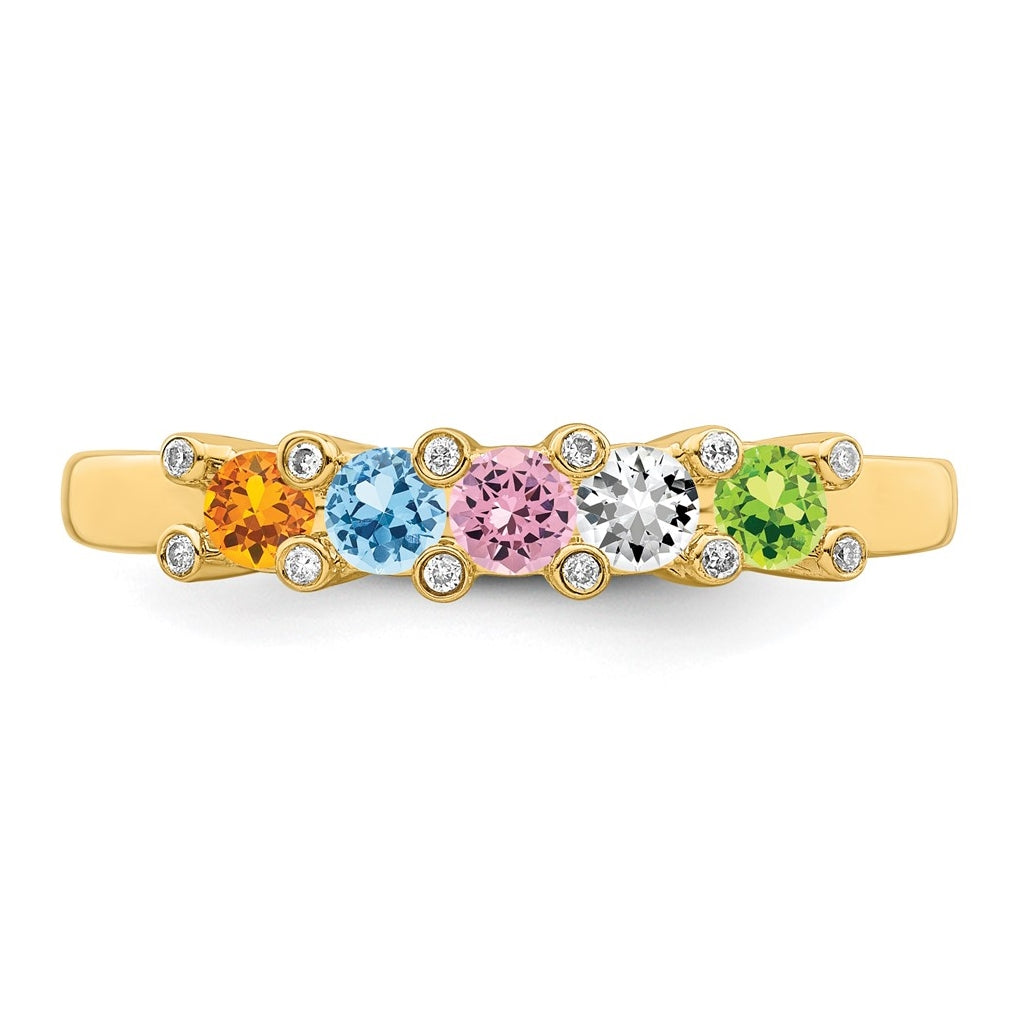 14K Yellow Gold Family Jewelry Genuine Stone & Diamond Set Ring – Elegant Jewelry Gift for Birthday, Anniversary, Engagement, Wedding