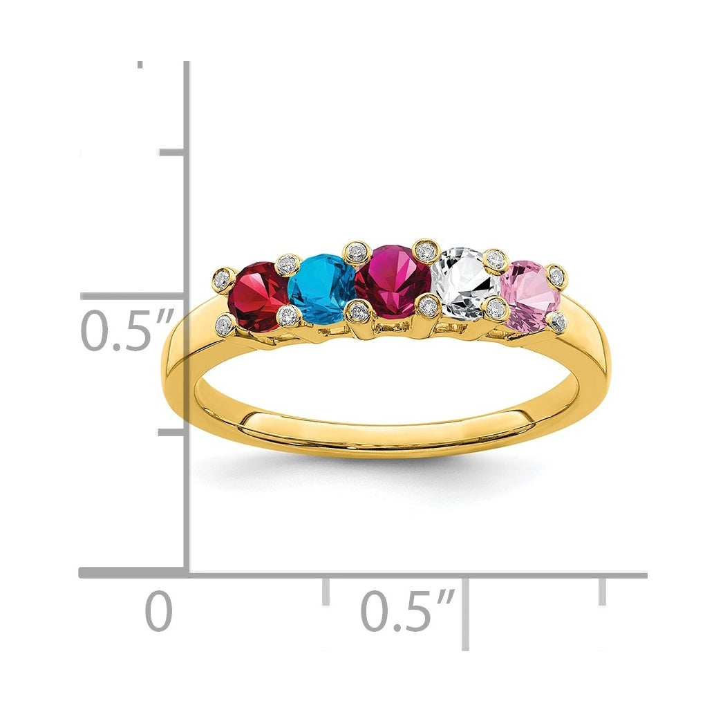 14K Yellow Gold Family Jewelry Synthetic Stone & Diamond Set Ring – Elegant Jewelry Gift for Birthday, Anniversary, Engagement, Wedding