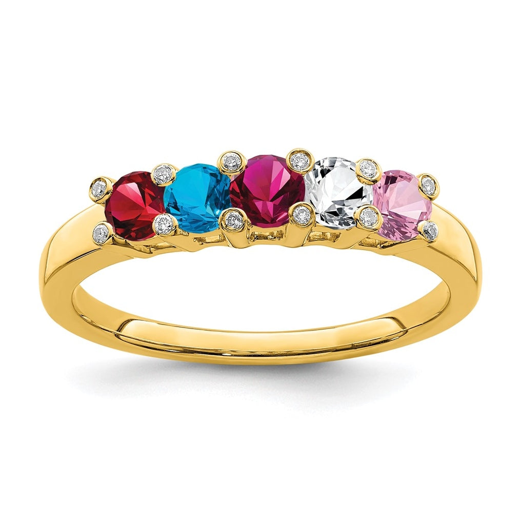 14K Yellow Gold Family Jewelry Genuine Stone & Diamond Set Ring – Elegant Jewelry Gift for Birthday, Anniversary, Engagement, Wedding